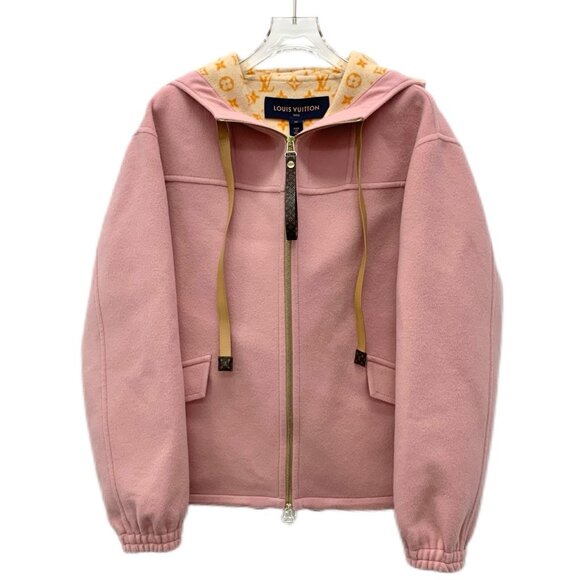 Louis Vuitton 24 Collection Pink Lined Logo Monogram Wool Hoodie Zip Short Coat - Picture 1 of 8